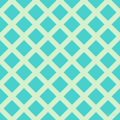 45/135 degree angle diagonal checkered chequered lines, 17 pixel line width, 40 pixel square size, Snowy Mint and Medium Turquoise plaid checkered seamless tileable
