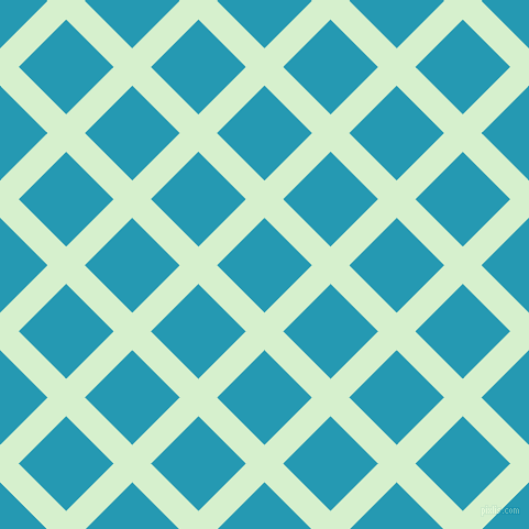 45/135 degree angle diagonal checkered chequered lines, 24 pixel line width, 61 pixel square size, Snowy Mint and Pelorous plaid checkered seamless tileable