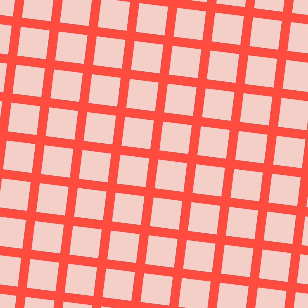 83/173 degree angle diagonal checkered chequered lines, 31 pixel line width, 98 pixel square size, Sunset Orange and Coral Candy plaid checkered seamless tileable