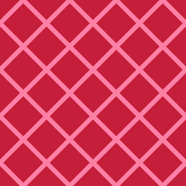 45/135 degree angle diagonal checkered chequered lines, 16 pixel lines width, 98 pixel square size, Tickle Me Pink and Cardinal plaid checkered seamless tileable