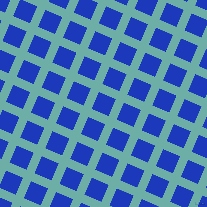 67/157 degree angle diagonal checkered chequered lines, 30 pixel line width, 63 pixel square size, Tradewind and Persian Blue plaid checkered seamless tileable