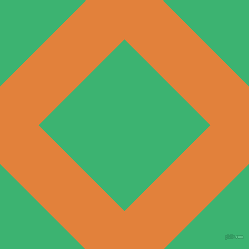45/135 degree angle diagonal checkered chequered lines, 108 pixel lines width, 240 pixel square size, Tree Poppy and Medium Sea Green plaid checkered seamless tileable
