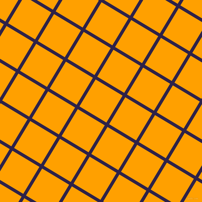 59/149 degree angle diagonal checkered chequered lines, 11 pixel line width, 108 pixel square size, Violent Violet and Orange Peel plaid checkered seamless tileable