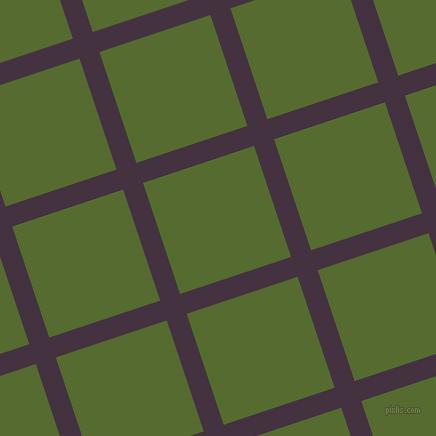 18/108 degree angle diagonal checkered chequered lines, 21 pixel line width, 117 pixel square size, Voodoo and Dark Olive Green plaid checkered seamless tileable