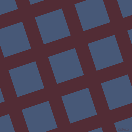 18/108 degree angle diagonal checkered chequered lines, 47 pixel lines width, 100 pixel square size, Wine Berry and Chambray plaid checkered seamless tileable