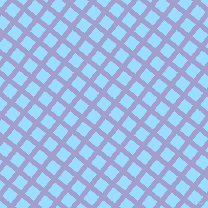 51/141 degree angle diagonal checkered chequered lines, 16 pixel line width, 36 pixel square size, Wistful and Columbia Blue plaid checkered seamless tileable