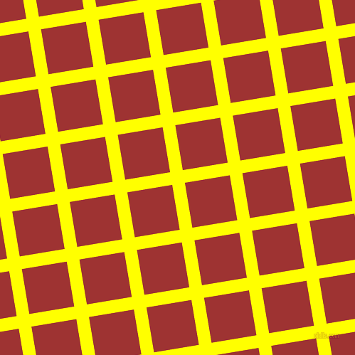 9/99 degree angle diagonal checkered chequered lines, 18 pixel lines width, 64 pixel square size, Yellow and Milano Red plaid checkered seamless tileable