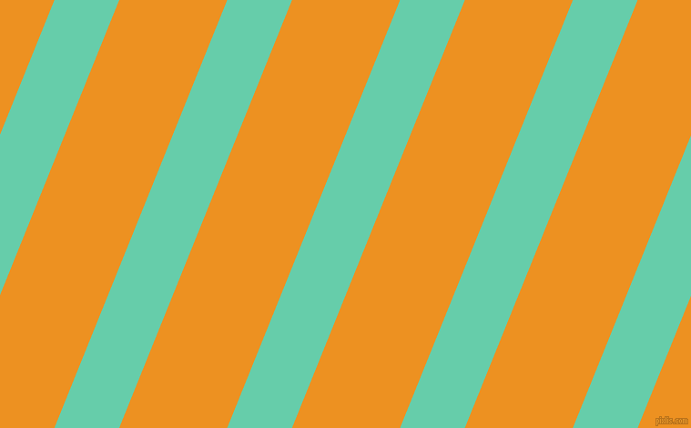 68 degree angle lines stripes, 66 pixel line width, 110 pixel line spacing, Medium Aquamarine and Carrot Orange stripes and lines seamless tileable